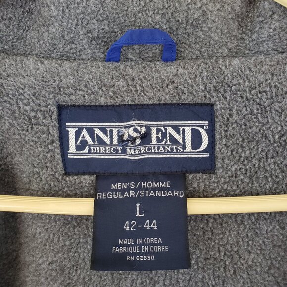 LANDS END Squall Jacket Coat Men's L Fleece Lined Blue Pockets Full Zip Patch - Picture 4 of 16